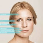 Detalle de rostro de mujer con puntos de actuación del ácido hialurónico en medicina estética