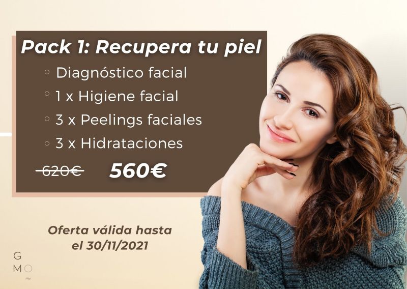 Promoción Medicina Estética: PACK "Recupera tu piel". Promoción para mejorar aspecto facial: diagnóstico facial - higiene facial - peelings faciales - hidrataciones faciales.