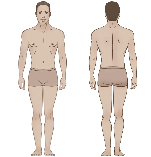 Infografía cuerpo de hombre para autodiagnóstico de problemas a tratar con medicina estética