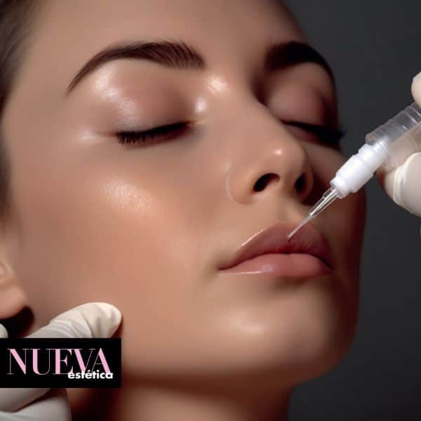 Imagen correspondiente a un artículo de Nueva Estética donde aparece el rostro de una mujer joven sometiéndose a un tratamiento de medicina estética mediante inyección